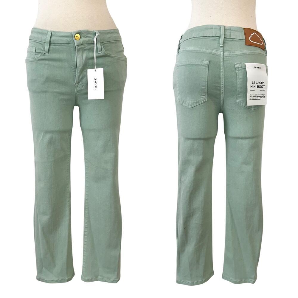 Frame Le Crop Mini Boot Mid-Rise Denim Jeans Pants in Aloe Light Green 26 NWT - Picture 1 of 11